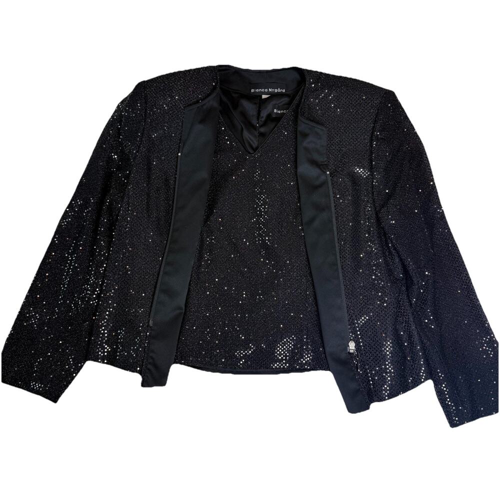 90s Y2k Bianca Nygard Jacket Set Special Occasion Size 16 Black Sparkles Nice!!!